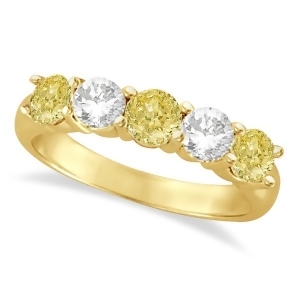Five Stone White and Fancy Yellow Diamond Ring 14k Yellow Gold 1.50ctw - All