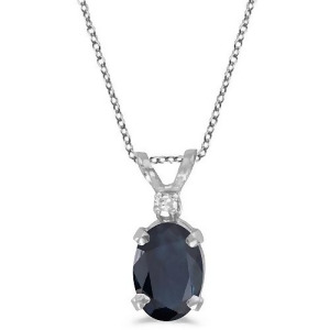 Oval Sapphire and Diamond Solitaire Pendant 14K White Gold 1.00ct - All