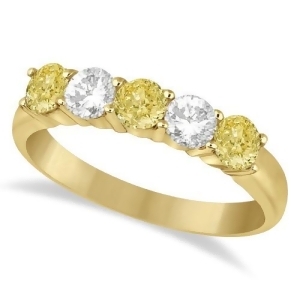 Five Stone White and Fancy Yellow Diamond Ring 14k Yellow Gold 1.00ctw - All