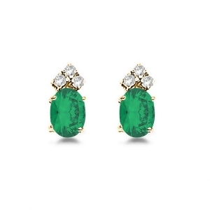 Oval Emerald and Diamond Stud Earrings 14k Yellow Gold 1.24ct - All