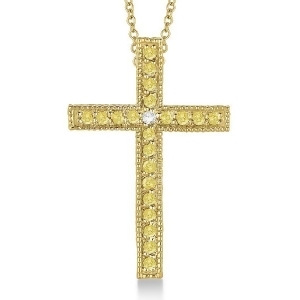 Yellow and White Diamond Cross Pendant Necklace 14k Yellow Gold 0.33ct - All