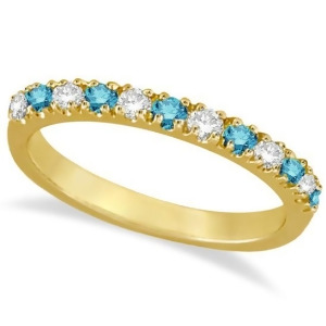Blue and White Diamond Stackable Ring Band 14k Yellow Gold 0.25ct - All