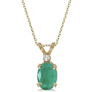 Oval Emerald and Diamond Solitaire Pendant 14K Yellow Gold 0.75ct - All