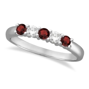 Five Stone Diamond and Garnet Ring 14k White Gold 0.67ctw - All