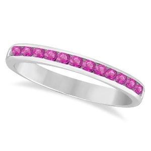 Channel-set Pink Sapphire Stackable Ring 14k White Gold 0.40ct - All