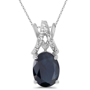 Blue Sapphire and Diamond Solitaire Pendant 14k White Gold 1.40tcw - All
