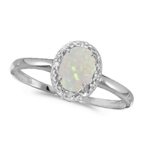 Oval Opal and Diamond Cocktail Ring in 14K White Gold 0.46ct - All