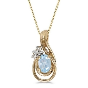 Oval Aquamarine and Diamond Teardrop Pendant Necklace 14k Yellow Gold - All
