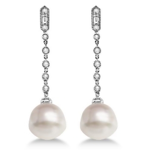 Paspaley Cultured South Sea Pearl and Diamond Earrings 14K W. Gold 11mm - All
