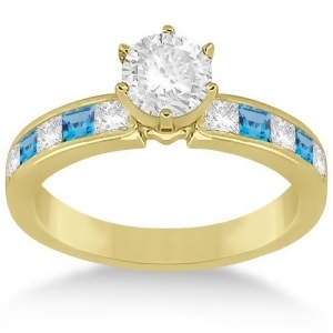 Channel Blue Topaz and Diamond Engagement Ring 14k Yellow Gold 0.60ct - All