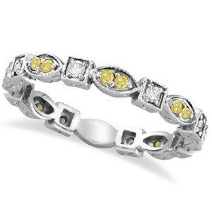 Yellow and White Diamond Eternity Antique Ring 14k White Gold 0.50ct - All