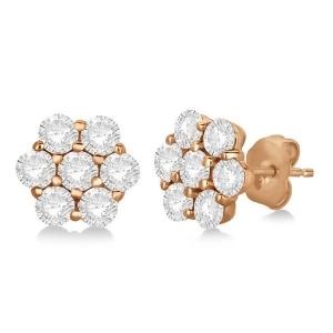 Flower Shaped Diamond Cluster Stud Earrings 14K Rose Gold 2.80ct - All
