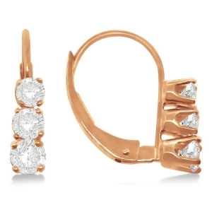 Three-stone Leverback Diamond Earrings 14k Rose Gold 0.50ct - All
