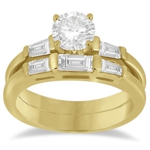 Diamond Baguette Engagement Ring and Wedding Band Set 18K Yellow Gold 0.60ct - All