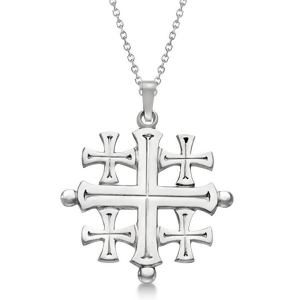 Crusaders' Jerusalem Cross Pendant for Men or Women in 14k White Gold - All