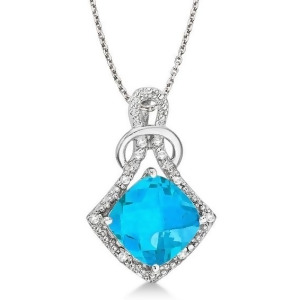 Blue Topaz and Diamond Swirl Pendant Necklace 14k White Gold 4.05ct - All