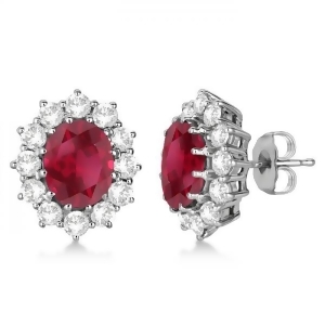 Oval Ruby and Diamond Earrings 14k White Gold 7.10ctw - All