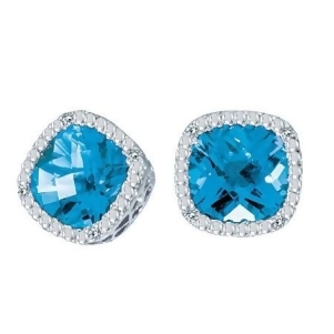 Cushion-cut Blue Topaz and Diamond Earrings in 14k White Gold - All