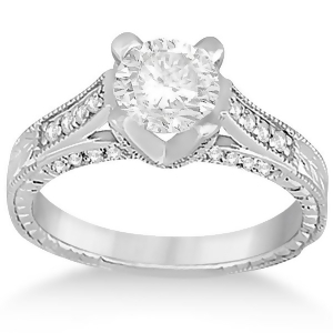 Antique Style Diamond Engagement Ring Setting 18k White Gold 0.40ct - All