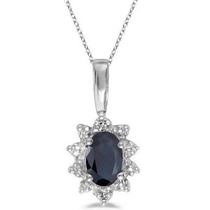 Blue Sapphire and Diamond Flower Shaped Pendant Necklace 14k White Gold - All