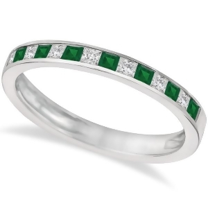 Channel Set Diamond and Emerald Ring Band 14k White Gold 0.60ct - All