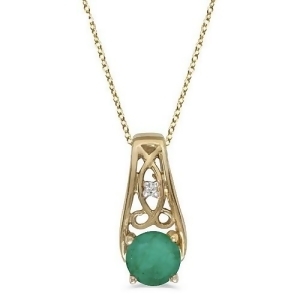 Antique Style Emerald and Diamond Pendant Necklace 14k Yellow Gold - All