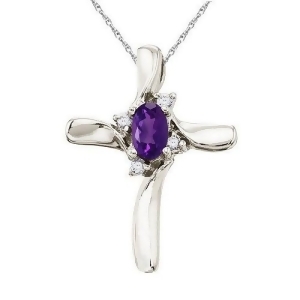 Amethyst and Diamond Cross Necklace Pendant 14k White Gold - All