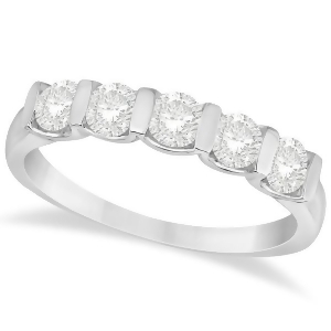 Bar-set Five Stone Diamond Ring Anniversary Band 14k White Gold 0.75ct - All