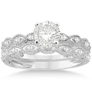 Antique Diamond Engagement Ring Set 18k White Gold 0.20ct - All