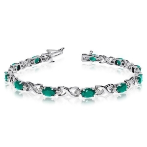 Oval Emerald and Diamond Xoxo Link Bracelet 14k White Gold 7.00ctw - All