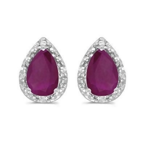 Pear Ruby and Diamond Stud Earrings 14k White Gold 1.50ct - All