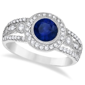 Vintage Blue Sapphire and Diamond Ring 14k White Gold 1.50ct - All