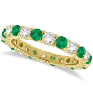 Emerald and Diamond Eternity Ring Band 14k Yellow Gold 1.07ct - All