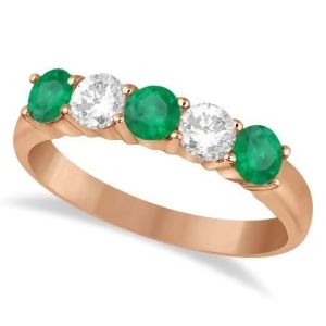 Five Stone Diamond and Emerald Ring 14k Rose Gold 1.08ctw - All