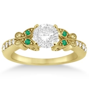 Butterfly Diamond and Emerald Engagement Ring 14k Yellow Gold 0.20ct - All