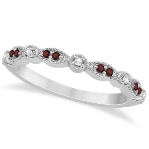 Marquise and Dot Garnet and Diamond Wedding Band 14k White Gold 0.25ct - All