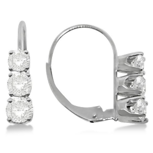 Three-stone Leverback Diamond Earrings 14k White Gold 1.00ct - All