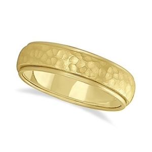 Mens Satin Hammer Finished Wedding Ring Wide Band 18k Yellow Gold 6mm - All