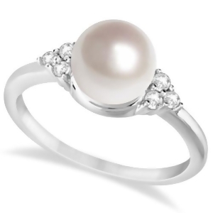 Freshwater Cultured Pearl and Diamond Accented Ring 14K W. Gold 7-8mm - All