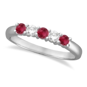 Five Stone Diamond and Ruby Ring 14k White Gold 0.55ctw - All