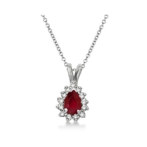 Pear Ruby and Diamond Pendant Necklace 14k White Gold 0.70ct - All