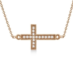 Vintage Diamond Sideways Cross Pendant Necklace 14k Rose Gold 0.20ct - All