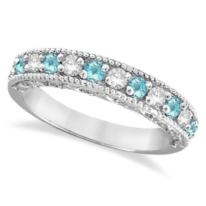 Diamond and Aquamarine Band Filigree Design Ring 14k White Gold 0.60ct - All