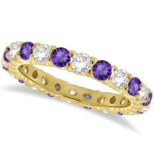 Purple Amethyst and Diamond Eternity Ring Band 14k Yellow Gold 1.07ct - All