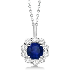 Halo Diamond and Sapphire Pendant Necklace 14K White Gold 1.69ct - All