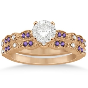 Marquise and Dot Amethyst and Diamond Bridal Set 18k Rose Gold 0.49ct - All