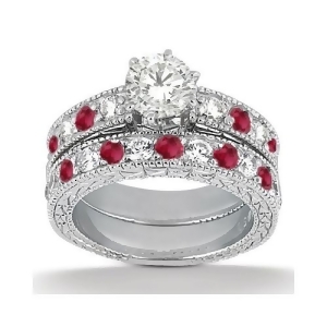 Antique Diamond and Ruby Bridal Set 18k White Gold 1.80ct - All