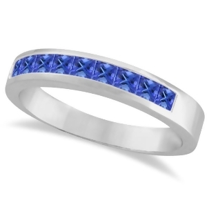Princess-cut Channel-Set Stackable Tanzanite Ring 14k White Gold 1.00ct - All