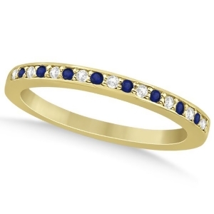 Cathedral Blue Sapphire and Diamond Wedding Band 18k Yellow Gold 0.29ct - All