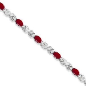 Ruby and Diamond Xoxo Link Bracelet in 14k White Gold 6.65ct - All